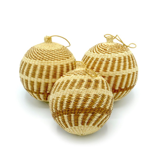 Gold & Natural Patterned Christmas Tree Baubles Pack of 3 from Urbankissed