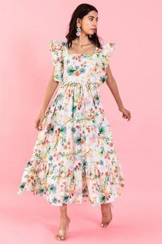 Floral Tiered Maxi Dress Ruffle Shoulders via Urbankissed