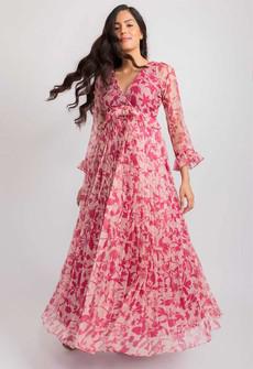 Sheer Floral Pleated Maxi Dress - Pink via Urbankissed