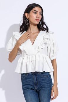 Ruffle Shirt With Short Puffed Sleeves - White via Urbankissed
