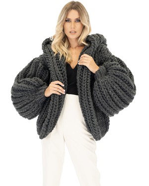 Hooded Chunky Cardigan - Dark Grey from Urbankissed