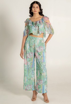 Floral Set - Ruffle Top & Wide Leg Pants from Urbankissed