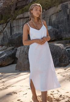 Linen Slip Dress in White - The Alexandra van Urbankissed