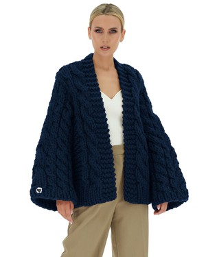 Cable Knit Cardigan - Dark Blue from Urbankissed