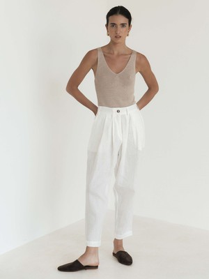Tapered Suiting Linen Trouser White from Urbankissed