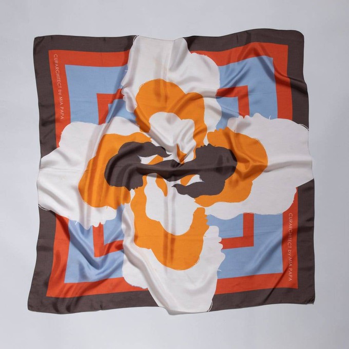 Silk Scarf - Orange, Blue & Brown from Urbankissed