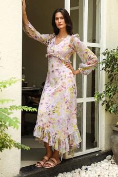 Sheer Floral Ruffle Maxi Dress - Blush via Urbankissed