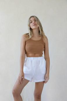 High Waist Linen Shorts White - Gabrielle van Urbankissed
