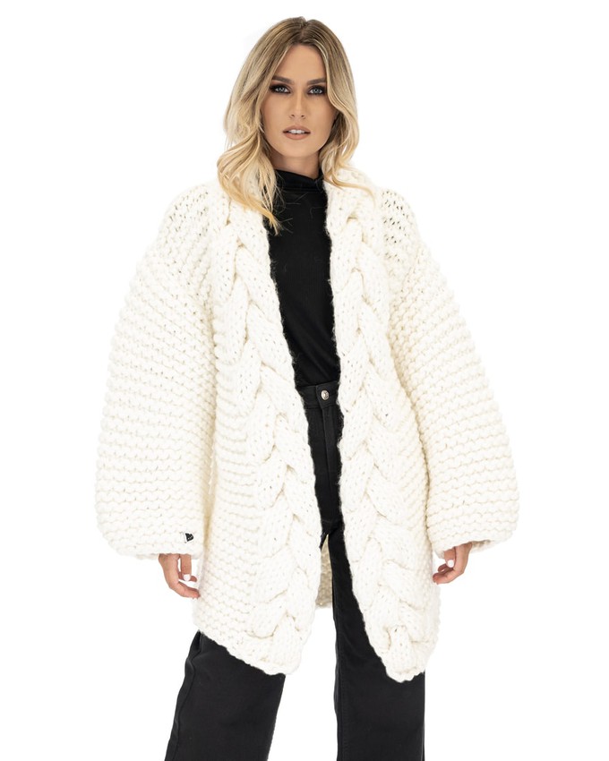 Cable Knitted Coat - White from Urbankissed