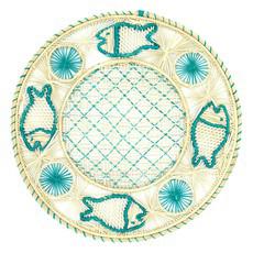 Round Placemats Natural Straw Woven Turquoise & Fish (Set x 4) via Urbankissed