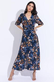 Floral Button-Down Maxi Dress - Dark Blue via Urbankissed