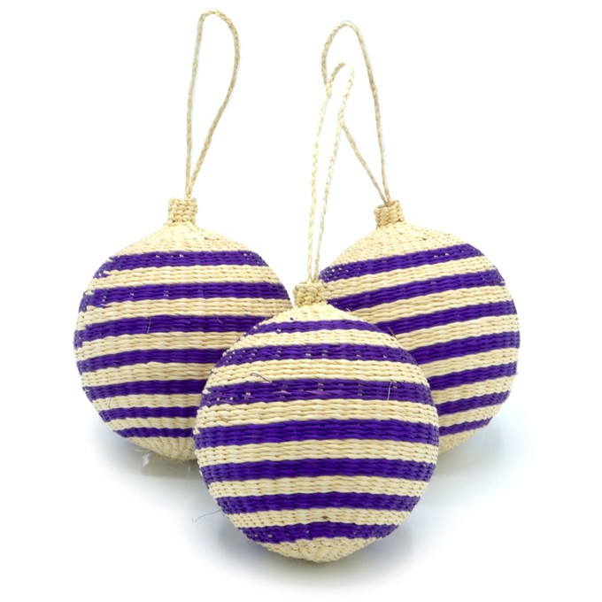 Purple & White Christmas Tree Baubles Pack of 3 from Urbankissed