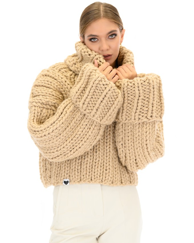 Crop Turtle Neck Jumper - Beige from Urbankissed