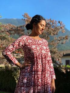 Flowered Midi Dress - Burgundy via Urbankissed