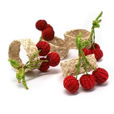 Set X 4 Woven Natural Iraca Straw Red Cherry Fruit Napkin Rings van Urbankissed
