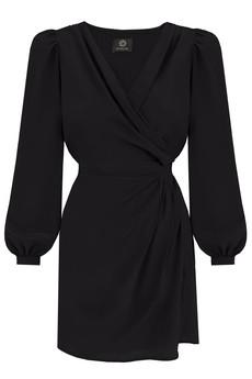 Cocktail Mini Dress Long Puff Sleeves- Black via Urbankissed