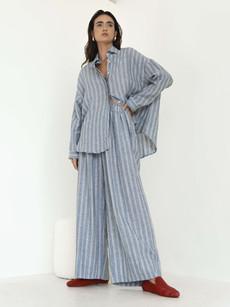 Wide Leg Linen Pants in Blue & Red Stripe via Urbankissed