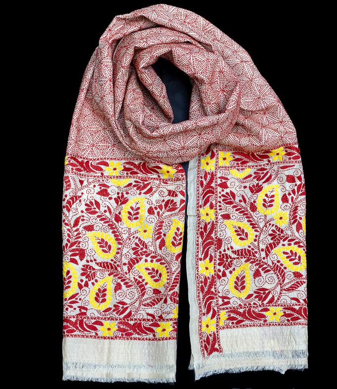 Nakshi Kantha sjaal Bruin-Goudgeel from Via India