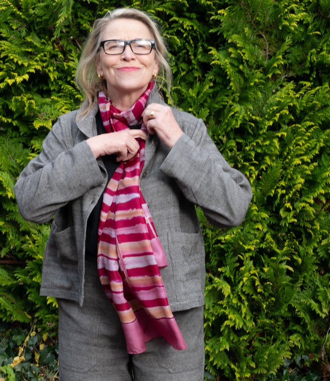 Zijden sjaal roze handgeverfd from Via India