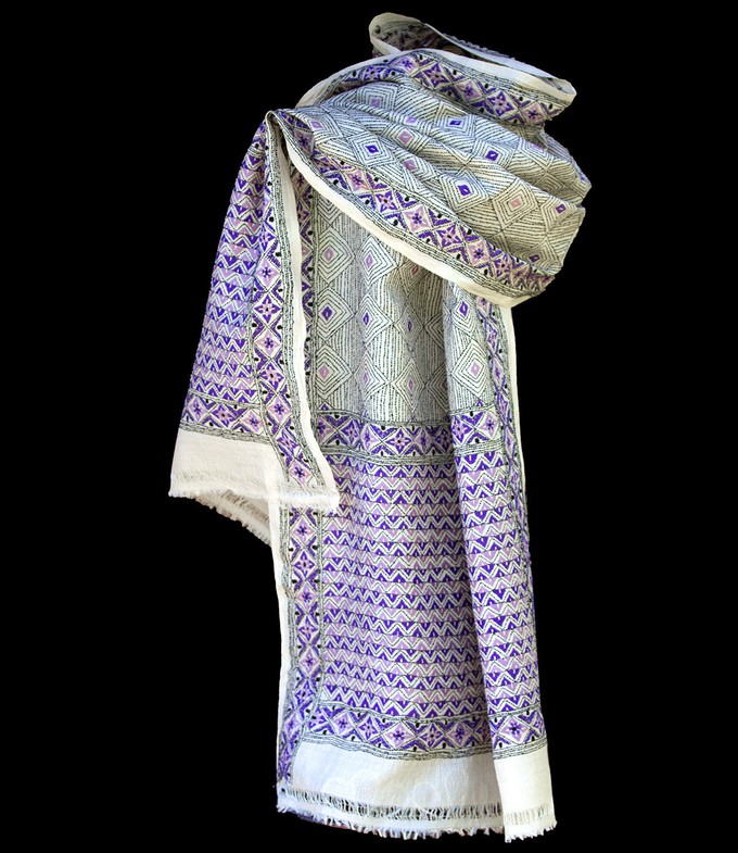 Nakshi Kantha sjaal Lilac Landscape from Via India