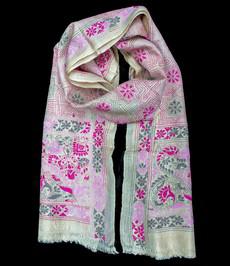 Nakshi Kantha sjaal Roze, Lichtroze en grijs via Via India
