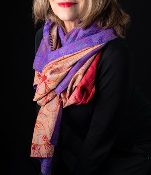 Kantha sjaal hergebruikte zijde Rood-Paars from Via India