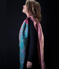 Kantha sjaal hergebruikte zijde Pink-Blue via Via India