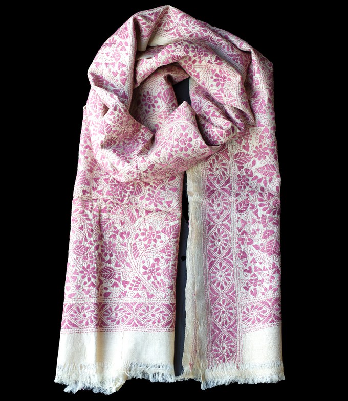 Nakshi Kantha sjaal Oud Roze from Via India