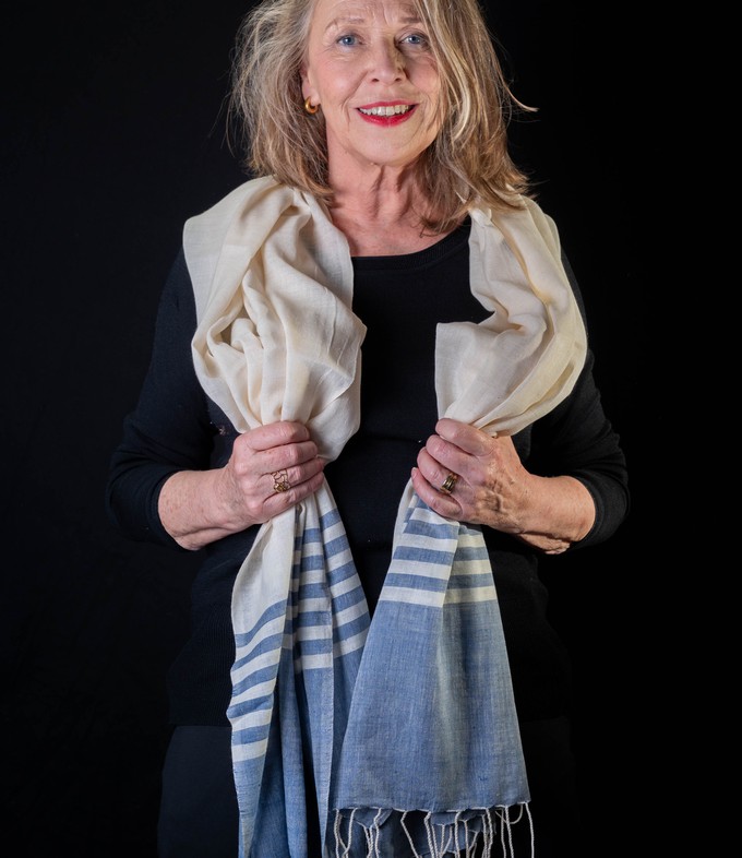 Sjaal biokatoen gestreept indigo of grijs from Via India