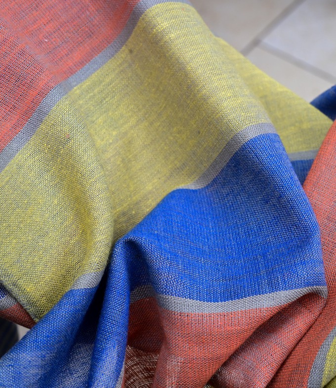Sjaal biokatoen grijsblauw met oranje en geel from Via India