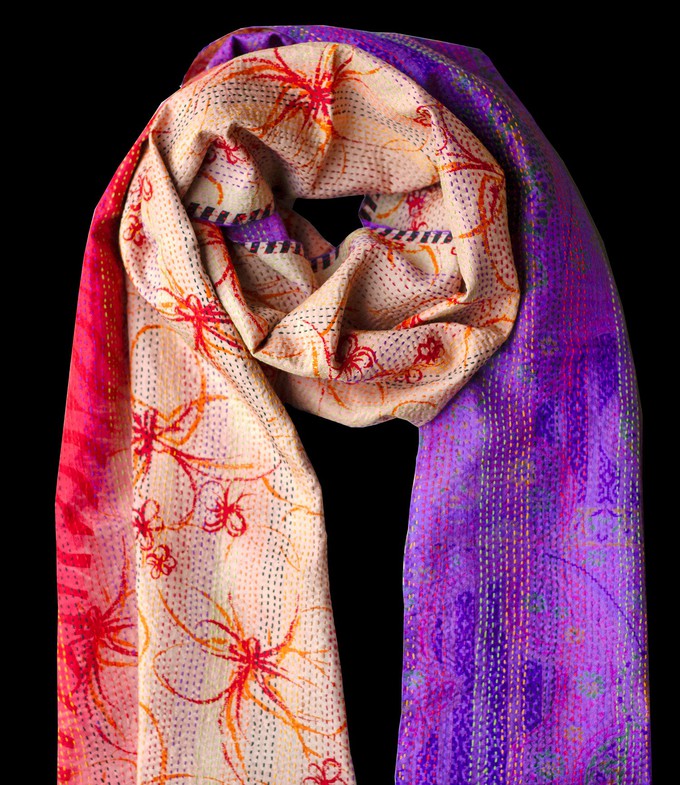 Kantha sjaal hergebruikte zijde Rood-Paars from Via India