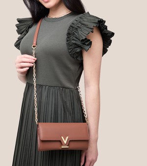 Luella Vegan Bio-Based Bamboo Leather Chain Purse in Brown from Votch