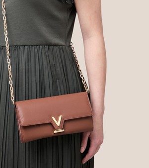 Luella Vegan Bio-Based Bamboo Leather Chain Purse in Brown from Votch