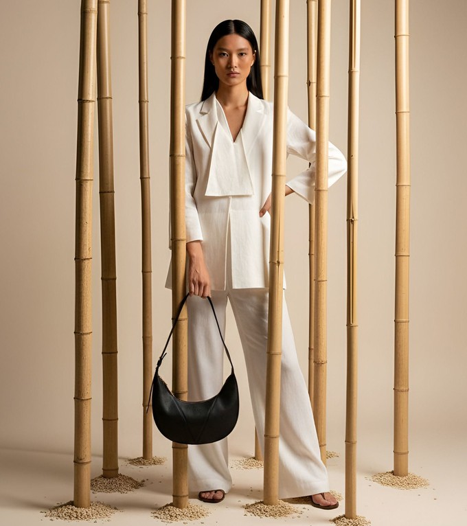 River Vegan Bio-Based Bamboo Leather Hobo Bag in Black from Votch