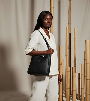 Nancy Vegan Bio-Based Bamboo Leather Elevated Tote Bag in black from Votch