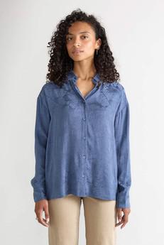 zen indigo Better-Than-Silk Shirt via Yahmo