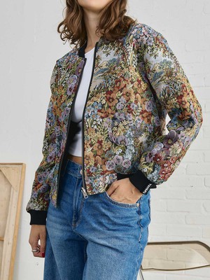 Berta Reversible Bomber Jacket Bouquet/Black from Yahmo Berta Reversible Bomber Jacket Bouquet/Black from Yahmo