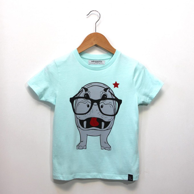 Kinder t-shirt ‘Hippo opticmistic’ – Aqua from zebrasaurus