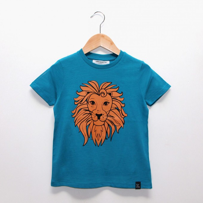 Kinder t-shirt ‘Oeh Lion’ – Aqua from zebrasaurus