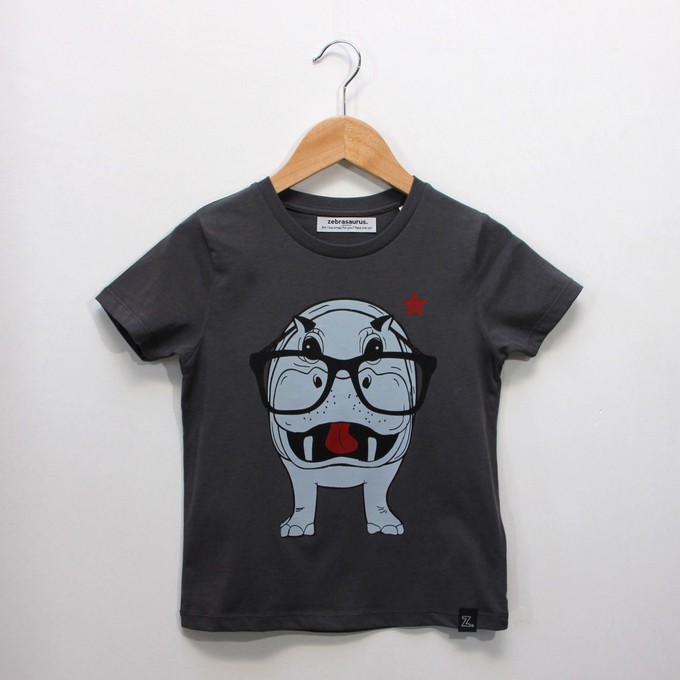 Kinder t-shirt ‘Hippo opticmistic’ | Grey from zebrasaurus