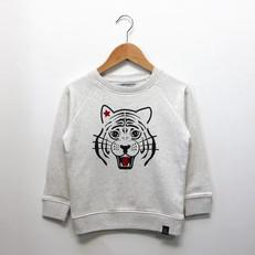 Kinder sweater ‘White as snow tiger’ – Beige melange van zebrasaurus