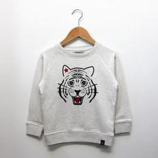Kinder sweater ‘White as snow tiger’ – Beige melange van zebrasaurus