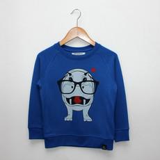 Kinder sweater ‘Hippo Opticmistic’ | Blue van zebrasaurus