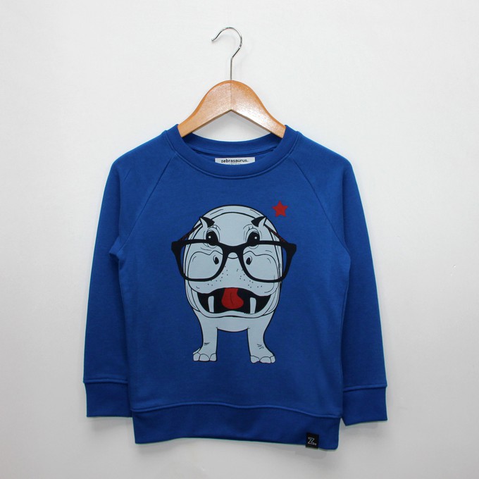 Kinder sweater ‘Hippo Opticmistic’ | Blue from zebrasaurus