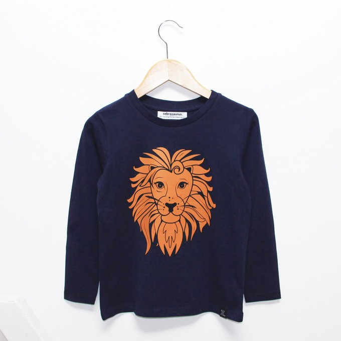 Kinder longsleeve t-shirt ‘Oeh Lion’ – Dark blue from zebrasaurus