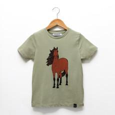 Kinder t-shirt ‘Horse-d’oeuvre’ | Sage green van zebrasaurus