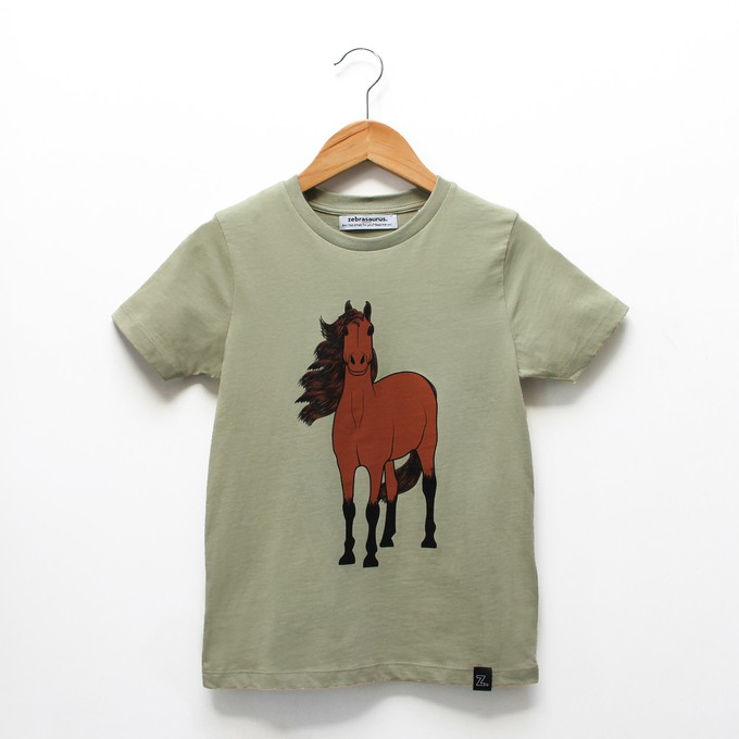 Kinder t-shirt ‘Horse-d’oeuvre’ | Sage green from zebrasaurus